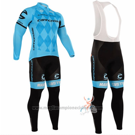 2016 Abbigliamento Ciclismo Cannondale Blu e Nero Manica Lunga e Salopette